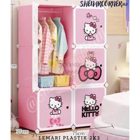 Trending Shenar Lemari Plastik (2X3) 6 Kotak Baju Pakaian Anak Bayi Portable Karakter Hellokitty Dor