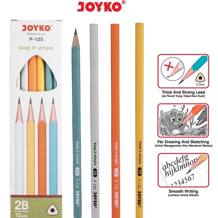 

꧁꧂ LXX 107410 (1pack) Pensil Pencil Joyko P-125 2B 1 Box 12 Pcs >XG34448< ༮