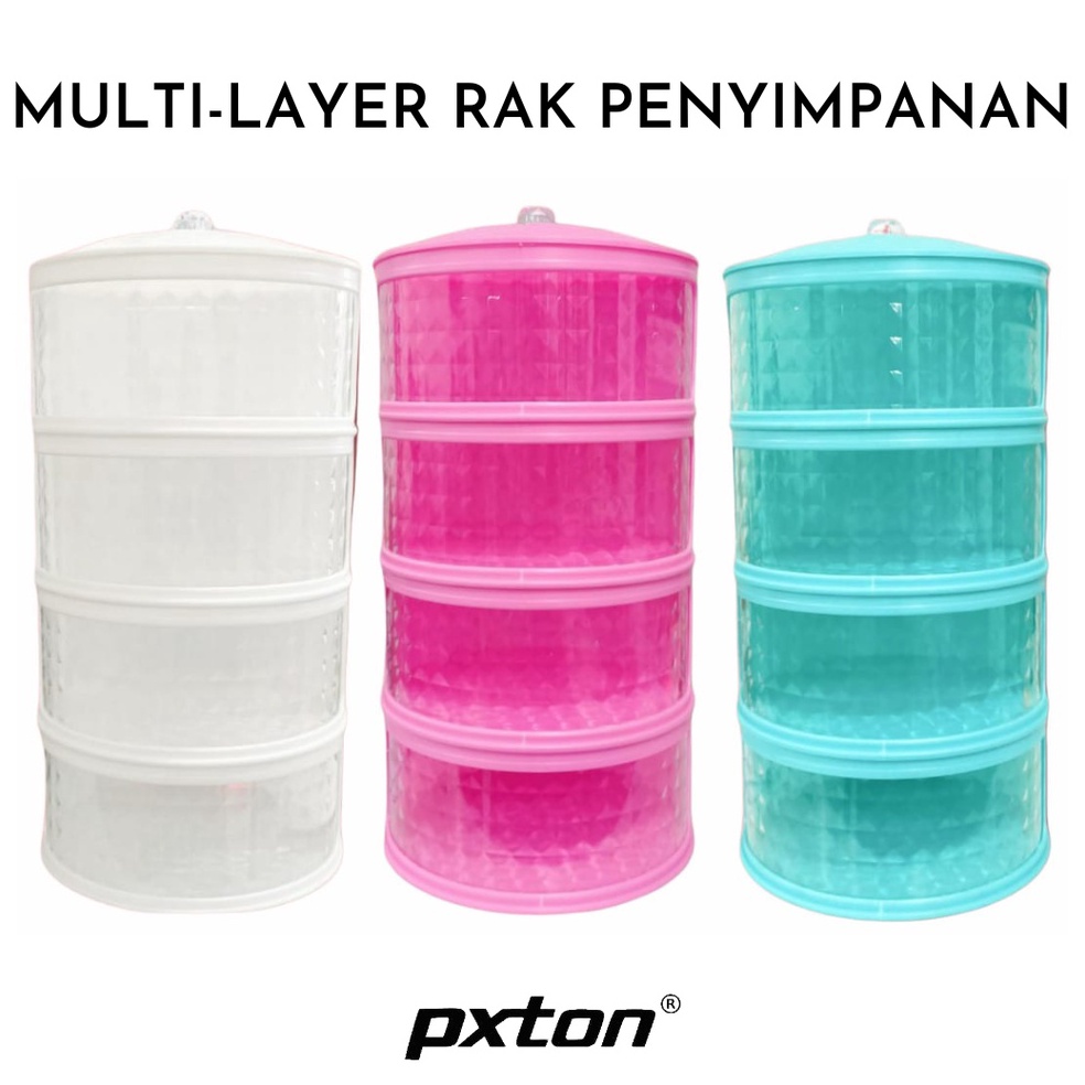 Terbaru!.. PXTON - Multilayer Rak Plastik Penyimpanan Tempat Makanan / Food storage 4 susun / tudung