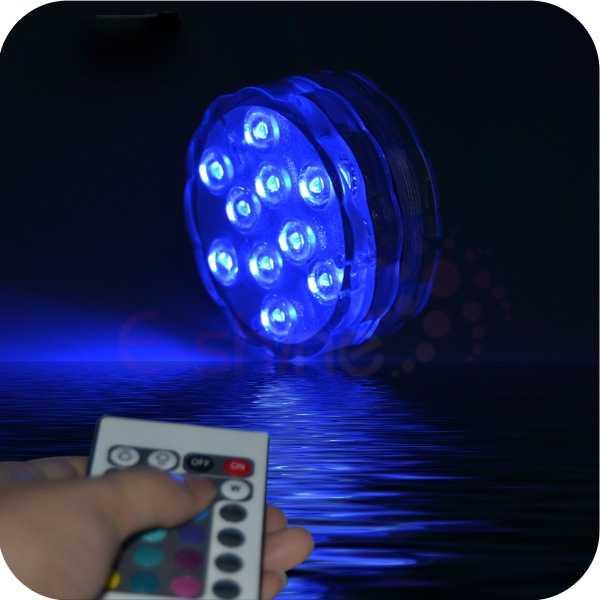 Lampu Hias RGB Bawah Air Submersible Waterproof 10 LED with Remote - 13017