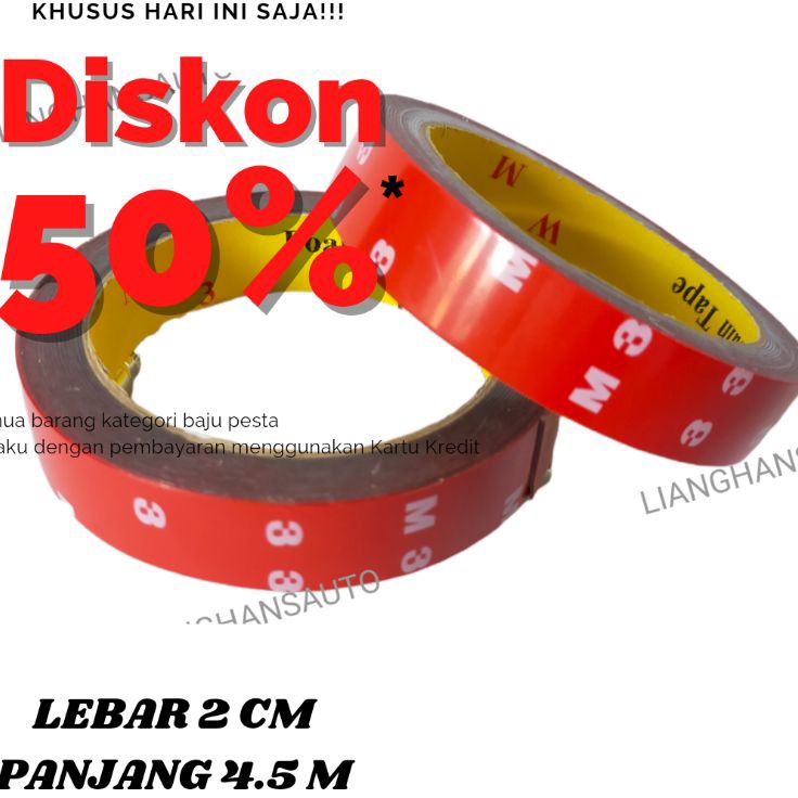 

✨11.11✨ DOBLE TAPE 3M MERAH FOAM PE LEM BOLAK BALIK 20MM X 4,5 METER