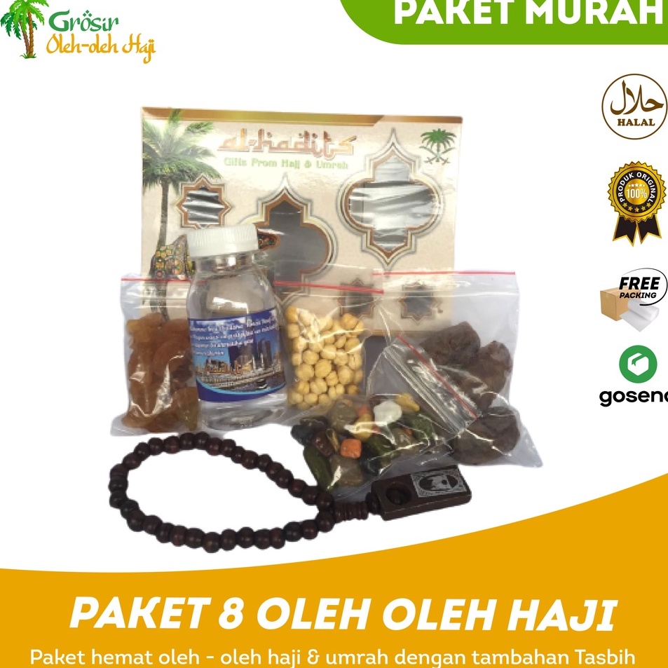 

TQJL9542 ✓ Paket 8 oleh oleh haji dan umroh air zamzam ori + Coklat krikil + Tasbih kayu