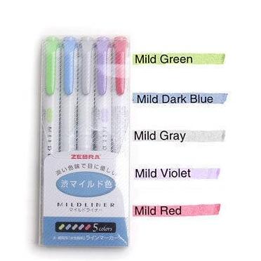 

HIGHLIGHTER / MILDLINER PEN SET 5 ZEBRA G,DB, GR,VI,RD