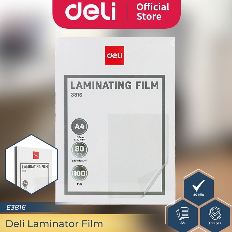 

Ready stock Deli Laminator Pouch Plastik Laminating Laminasi Film A4 80 MIC Isi 100 PCS Kualitas Tinggi E3816 DCR