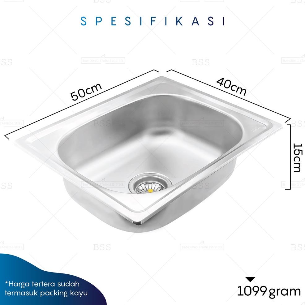 Update Kitchen Sink 5040 Bak Tempat Cuci Piring Stainless Steel Murah Tinggi 1 Lubang Ji23