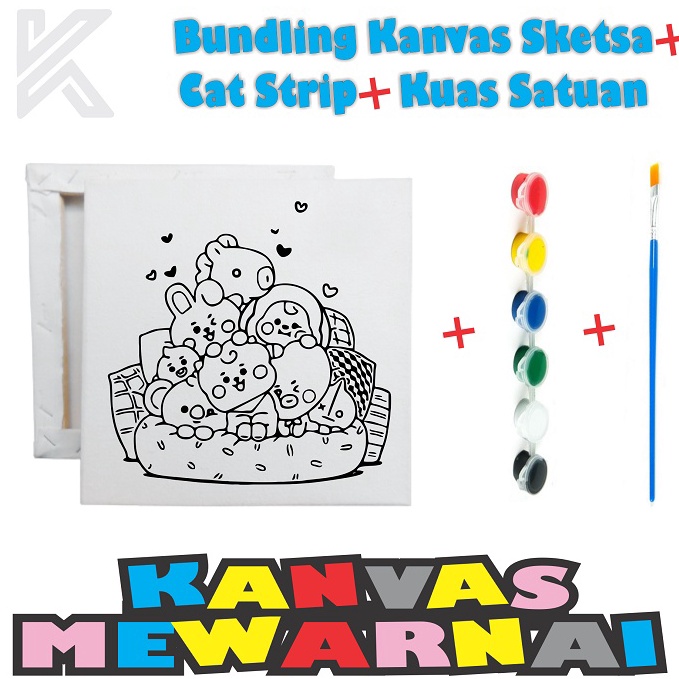 

Ready.. BUNDLING Mewarnai Kanvas Sketsa Gambar 20x20 cm + Kuas Satuan + Cat Strip 3 ml P00