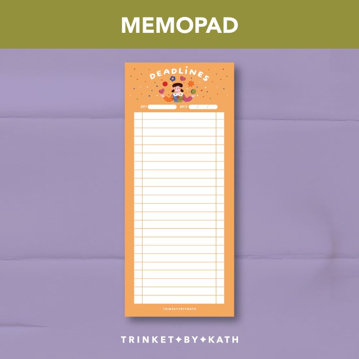 

Deadlines To Do List Memo Pad / Notepad / Notebook - 1 Pcs - Trinket