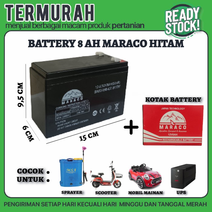 Ready BATTERY 8AH MARACO HITAM( aki battery batre accu sprayer elektrik 12V
