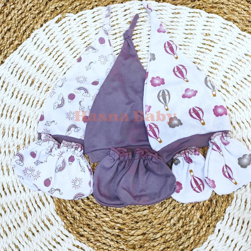 Paket Topi Set Sartaki Bayi Baru Lahir Kupluk Sartaki Bayi Seri Purple Mouve - Juragan Lebak
