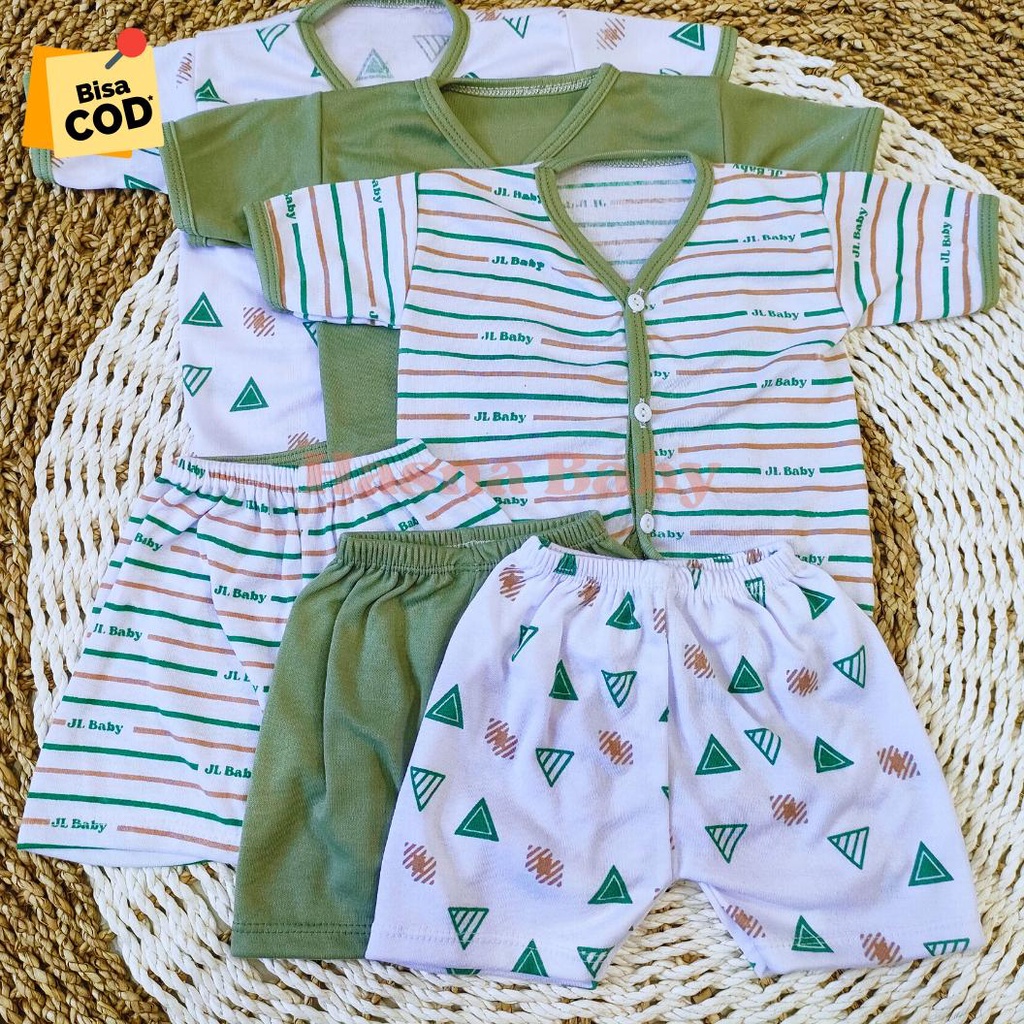 Paket 6Pcs, Setelan Baju Bayi Baru Lahir Lengan Dan Celana Pendek Baby Newborn Gift Set Seri Hijau Sage- Juragan Lebak