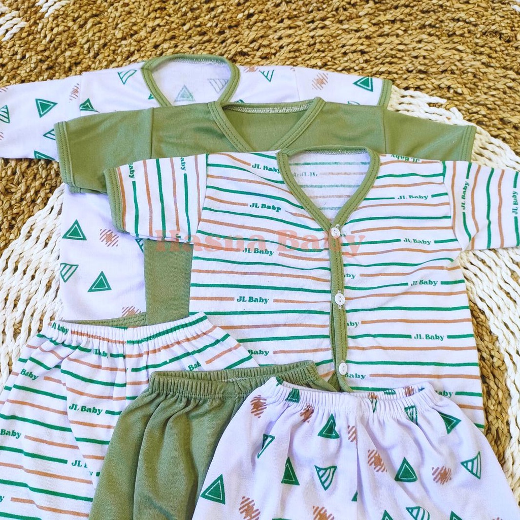 Paket 6Pcs, Setelan Baju Bayi Baru Lahir Lengan Dan Celana Pendek Baby Newborn Gift Set Seri Hijau Sage- Juragan Lebak