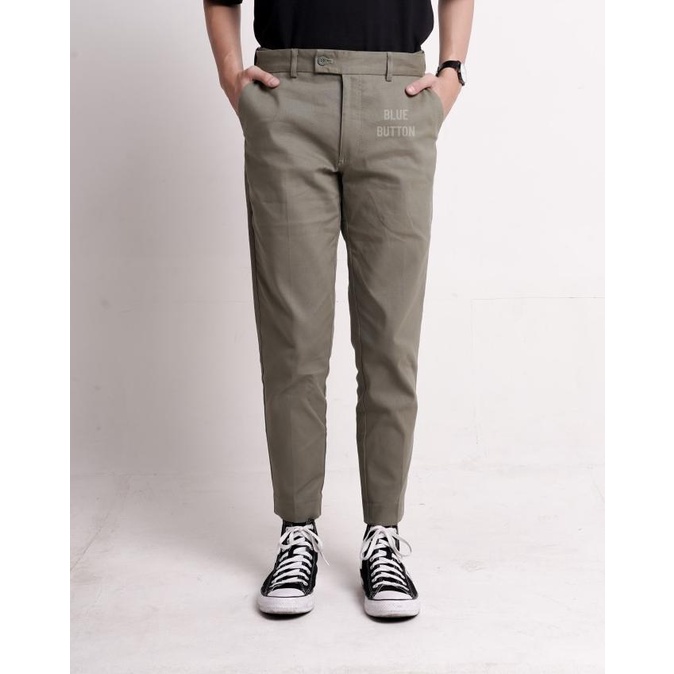 BlueButton Smart Chino Ankle Pants Slim Fit Celana Chino Pria - Sage