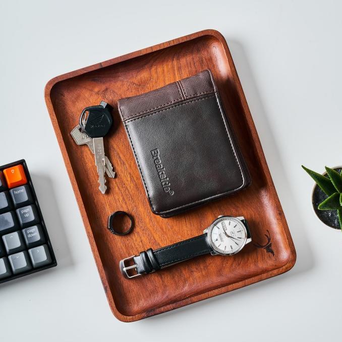 

Skandif Walnut Valet Tray Premium Teak Wood Desk Organizer Kayu Jati