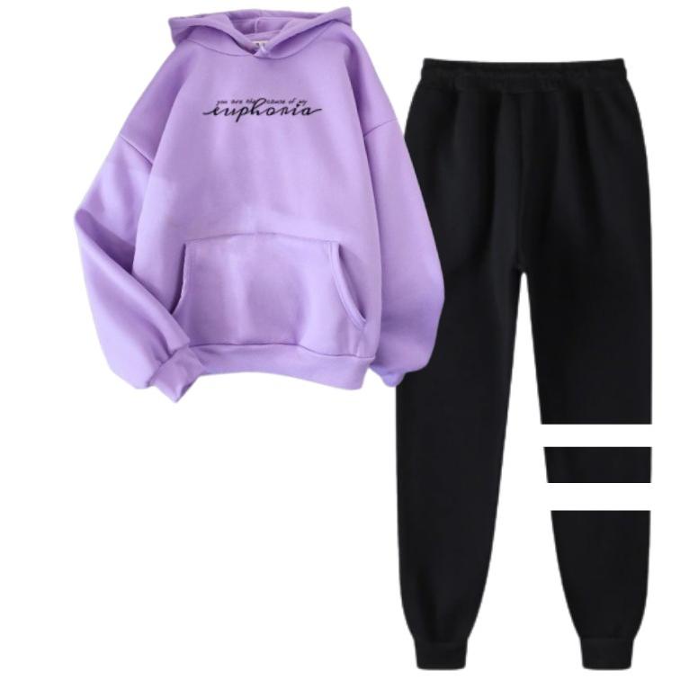 Grosir Clstore Baju Setelan Wanita Remaja Sweater Hoodie Lilac Series Dan Celana Jogger Bahan Babyte