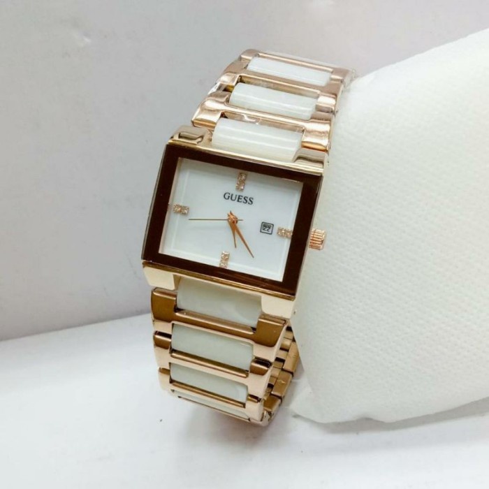 MUST HAVE JAM TANGAN WANITA GUESS RANTAI KERAMIK PUTIH TERMURAH
