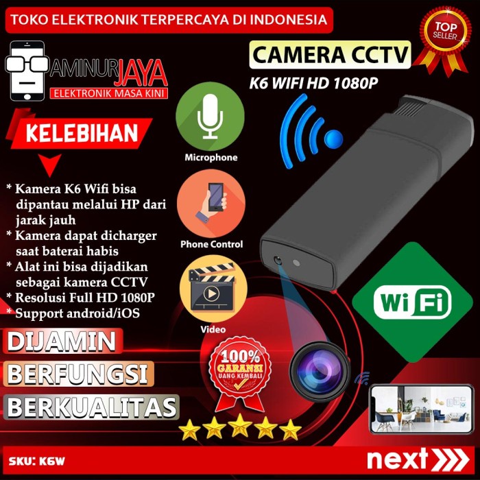 Bestseller Spy Cam Kamera Lighter K6 Wifi Camera Hd Spycam Pengintai Korek Api Hd