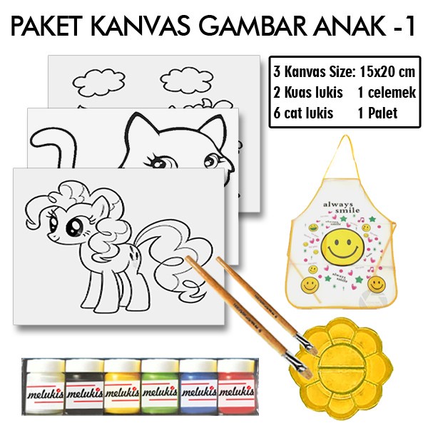 

Bestseller Paket Gambar Lukis Anak 1 Lengkap Kanvas Kuas Palet Celemek Cat