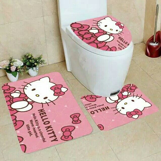 FLASH SALE SET COVER TOILET KAMAR MANDI 3 IN 1 HELLO KITTY TERLARIS