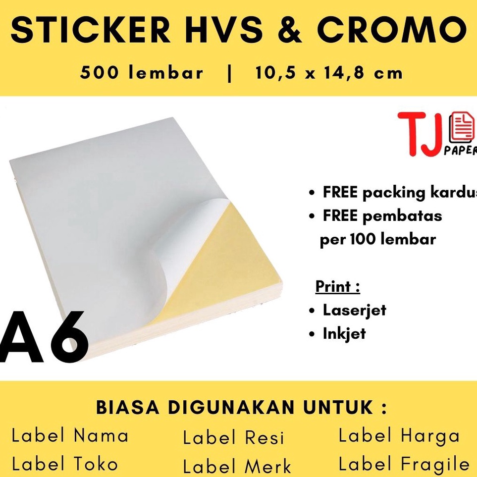 

12.12 Product HOT Sticker HVS / Cromo isi 500 lembar A6 Lintec (Sticker Doff / Stiker Resi / Print Resi / Sticker Glossy) !!!