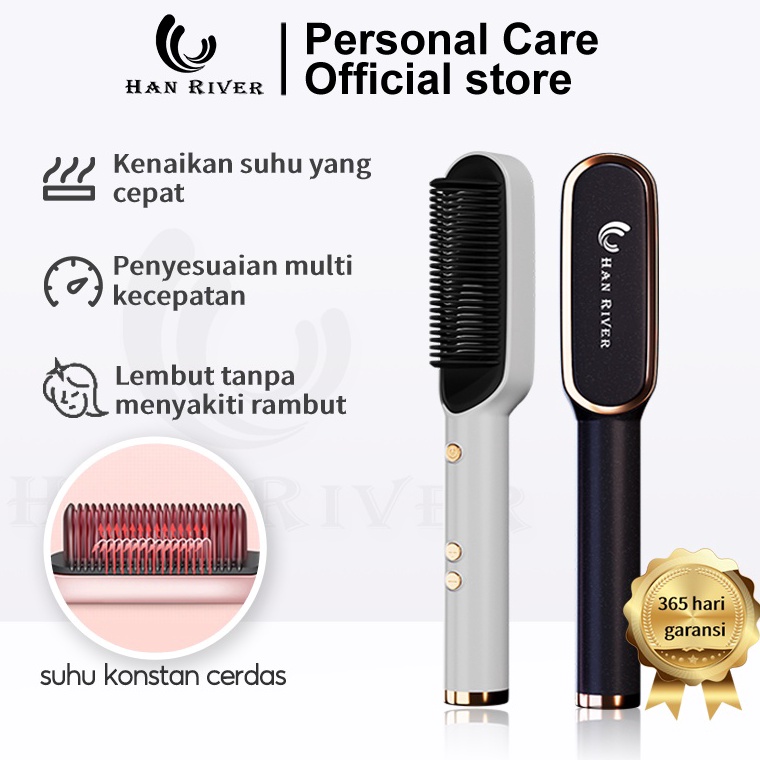 BOOMING. HAN RIVER Catok Sisir Pelurus Rambut Hair Straightener Curler 2 in 1 catokan sisir listrik