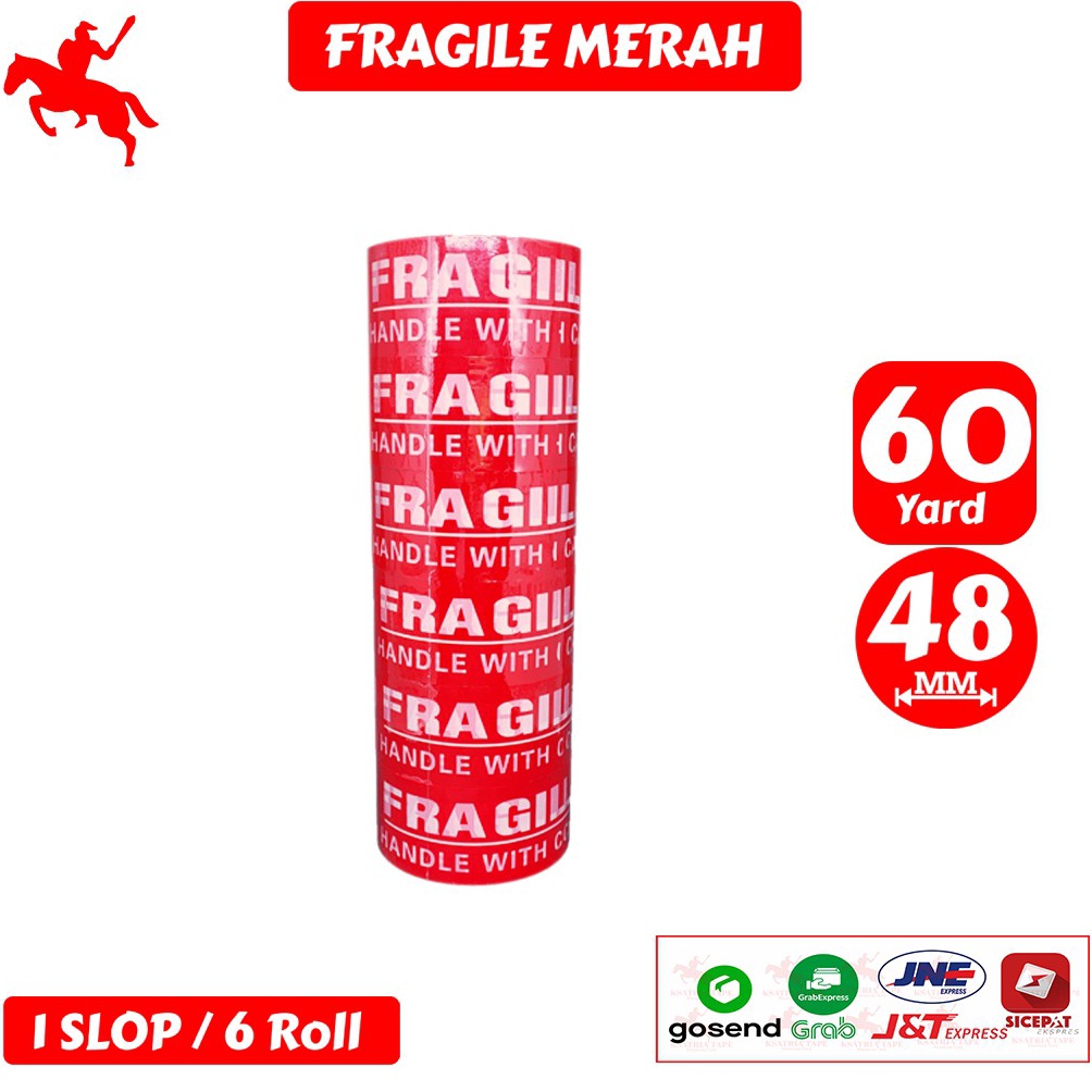 

Terbaru Lakban OPP Tape / Lakban Fragile Merah KSATRIA Tape 60 Yard (1 Slop) 35