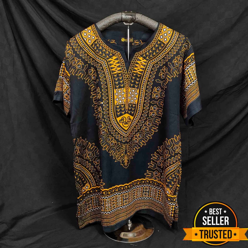 Model Keren.. Baju Uje Motif Batik Thailand Dasar Hitam - Baju Dashiki Hitam - Baju Bali - Baju Sant