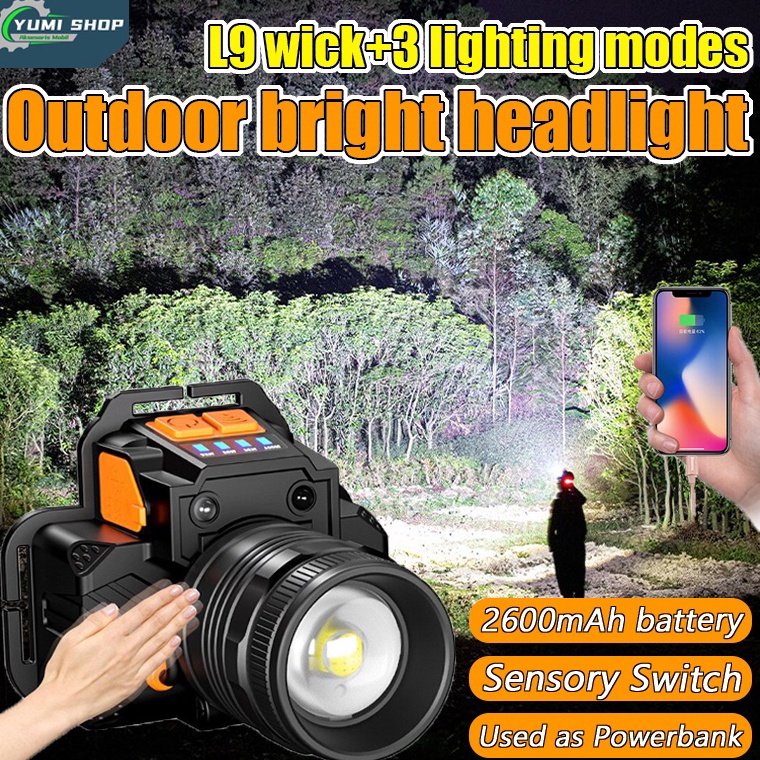 Terupdate EMSJB Senter Kepala Led T8 zoom super/lampu depan tahan air sensor gerak/LED senter super 