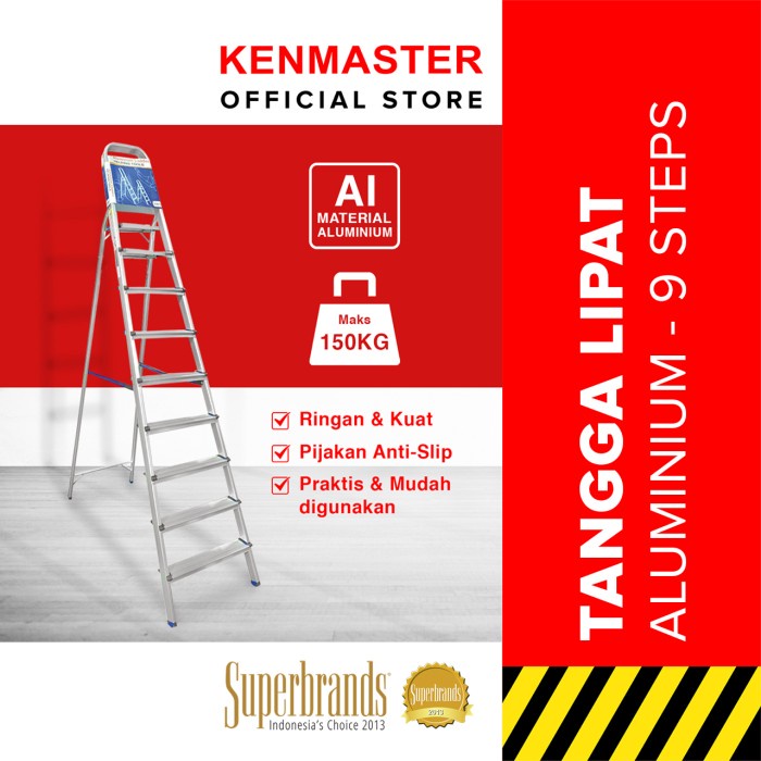 Terlaris Kenmaster Tangga Lipat 9 Step Alumunium Km-109 Type - Tngg004