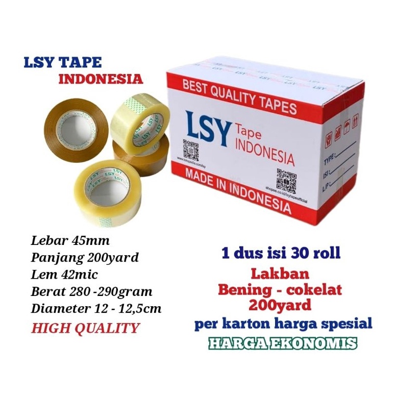 

Laris lakban bening - cokelat termurah LSY TAPE 1 dus isi 30 roll 200yard CHO WTB