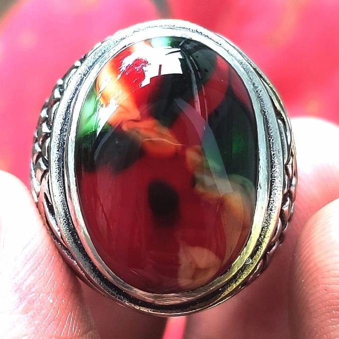 #####] Cincin Tanam Pria Batu Akik Pancawarna Ceko Full Color Ring Germanium