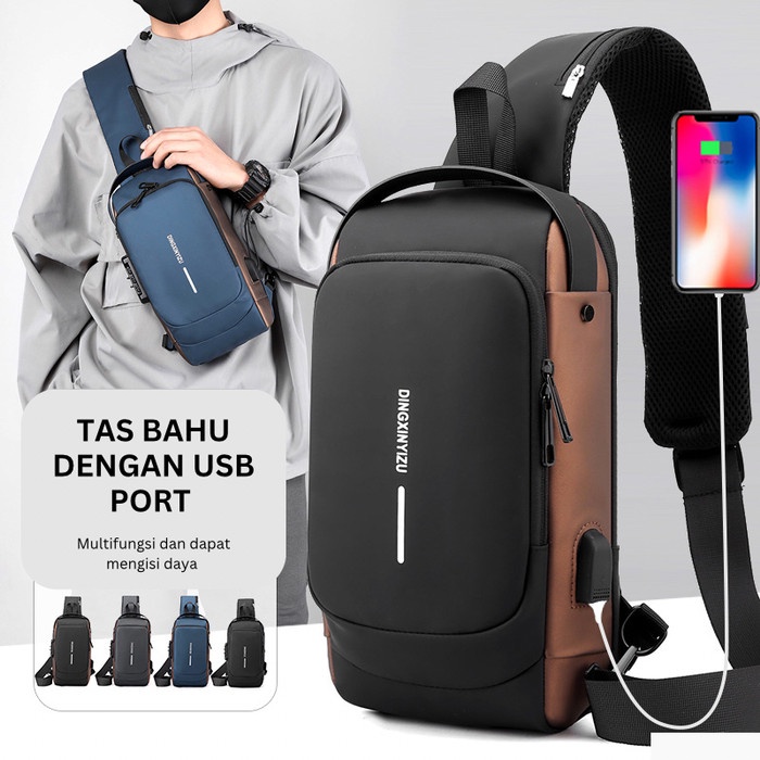 Terlaris Freeknight Tas Selempang Pria Usb Charger Sling Bag Fashion Ts717