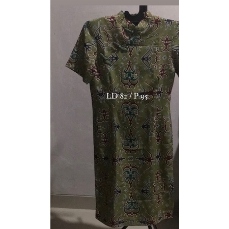 Dress Wanita Motif Batik Kerja Hijau