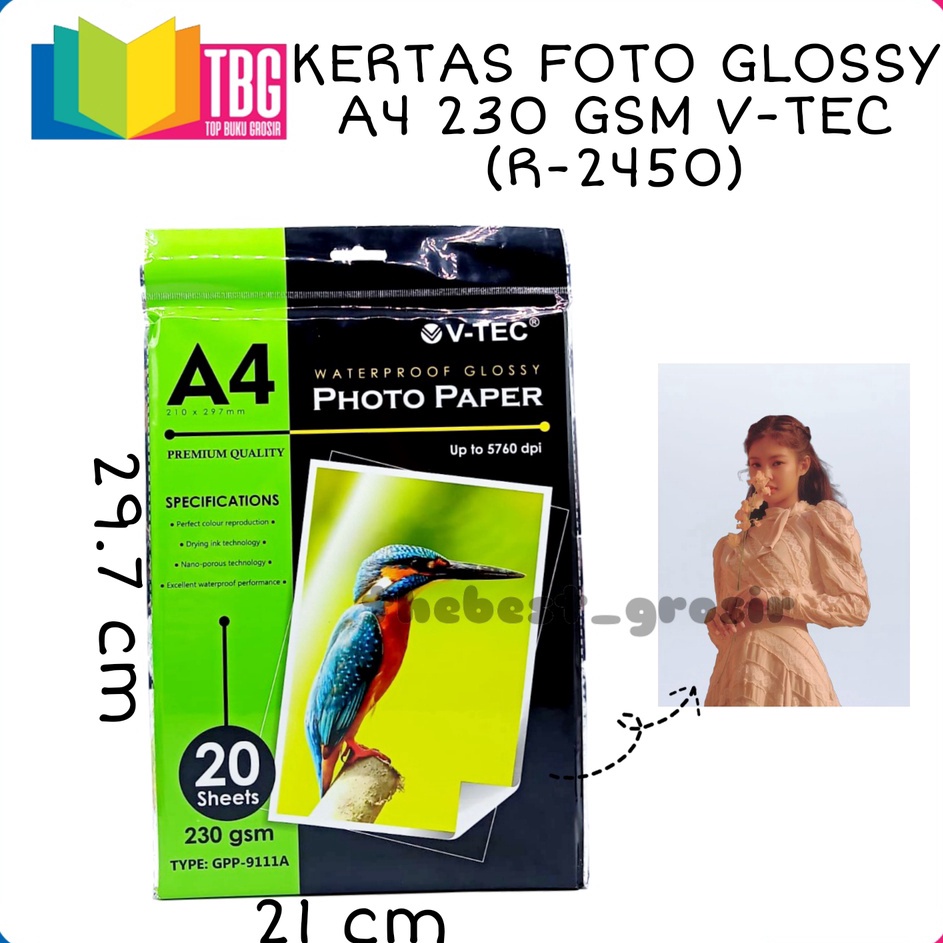 

➻Terbaru 6A0S9 1 PACK (20 LEMBAR) KERTAS FOTO GLOSSY A4 230 GSM V-TEC / 1 PACK KERTAS FOTO GLOSSY 230 V-TEC (2450) S40 Harga Termurah