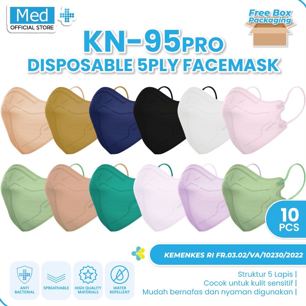 ➤Bestseller❋➡ WB8MV Med+ Masker KN95 Pro 5ply Tebal/High Quality/Warna-Warni Isi 10pcs H82 Laris
