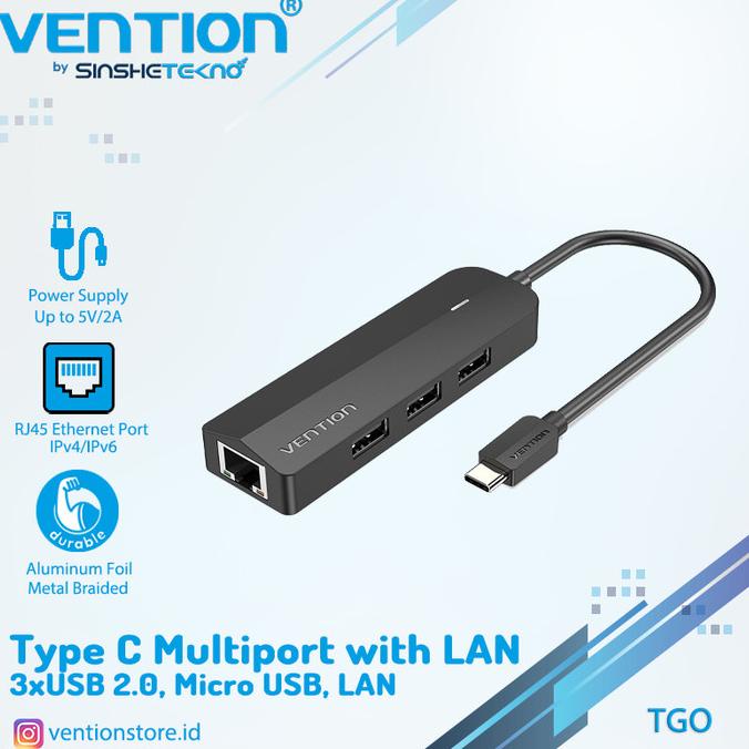 VENTION USB Type C to LAN with Micro USB Power Supply