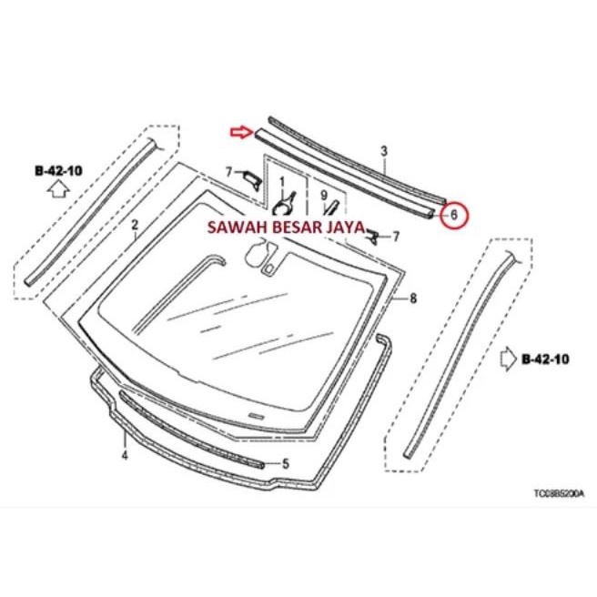 Karet Molding List Lis Kaca Besar Depan Bagian Atas Honda Accord CP2 ORIGINAL