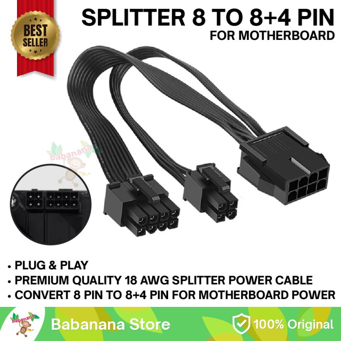 Kabel splitter 8 pin mobo cpu to 8+4pin cabang power motherboard