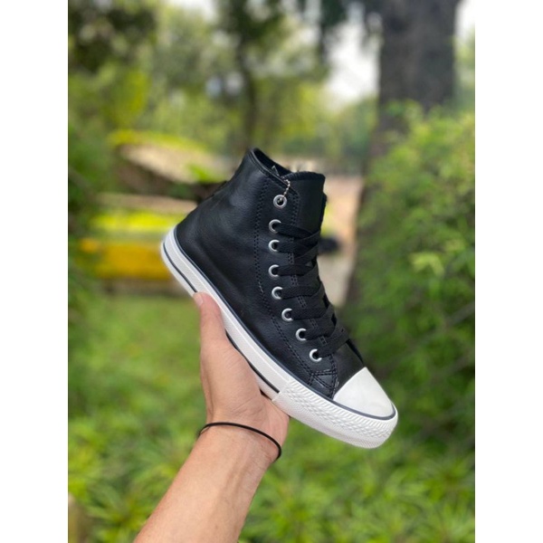 Sepatu Converse high hitam putih/hitam polos kulit free box