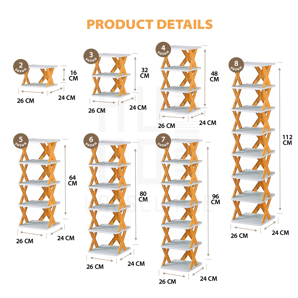 HUGO Rak Sepatu Susun Plastik Tempat Sepatu Sandal Rak Sepatu X Serbaguna 2 Susun 3 Susun 4 Susun 5