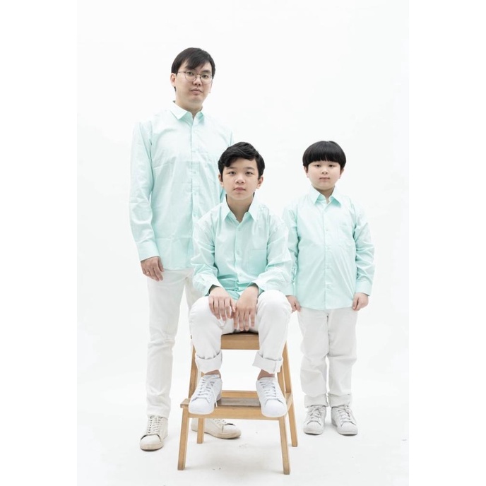 KARL&EARL Kemeja Polos Anak Laki Lengan Panjang Warna Hijau Mint