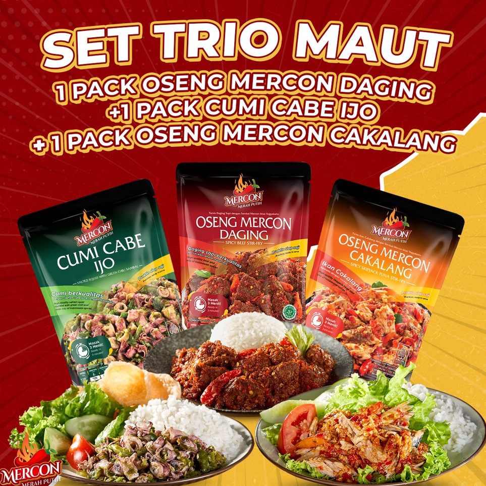 

Buruan pesan Mercon Merah Putih - Set Trio Maut || Oseng Mercon Daging + Cumi + Cakalang