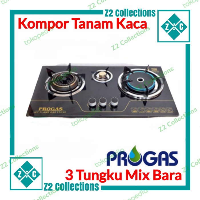 READY Kompor tanam Progas 3 tungku mix (2 tungku gas + 1 tungku infrared)