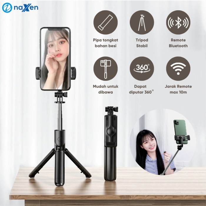 Terlaris Tripod Mini Selfie Stick Naxen L11 Bluetooth Remote Shutter Panjang