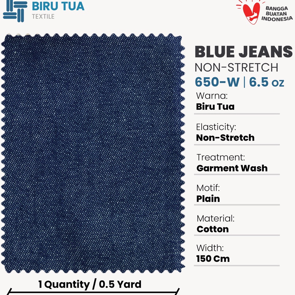 Pasti Laku Bahan Blue Jeans 650-W Washed | 6,5 Oz / Kain Denim / Denim Biru