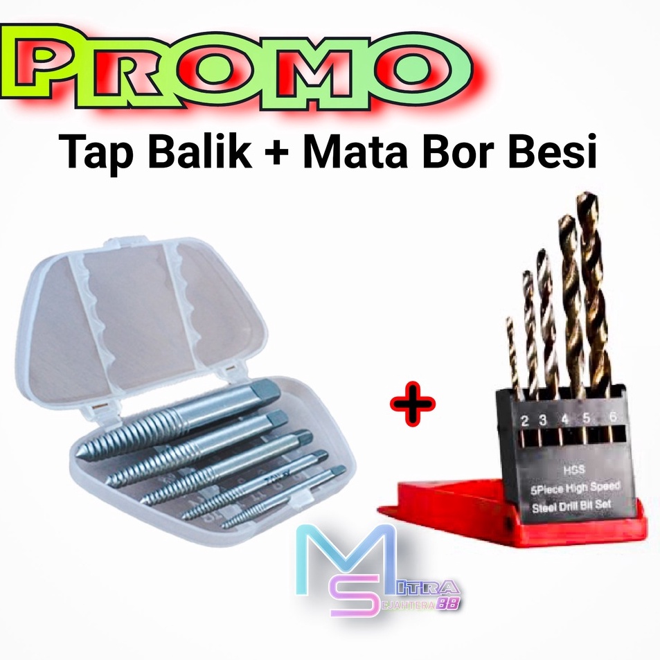 Harga Diskon PROMO Screw Extractor Set 5pc K55 Tap Balik alat tap bolak balik baut tap mur tap mata 
