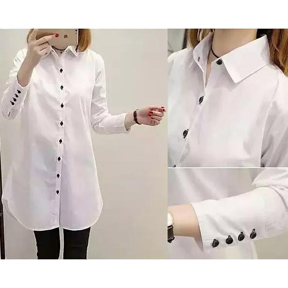 Baju Kemeja Hem Cewek Wanita Putih Panjang Murah Terbaru