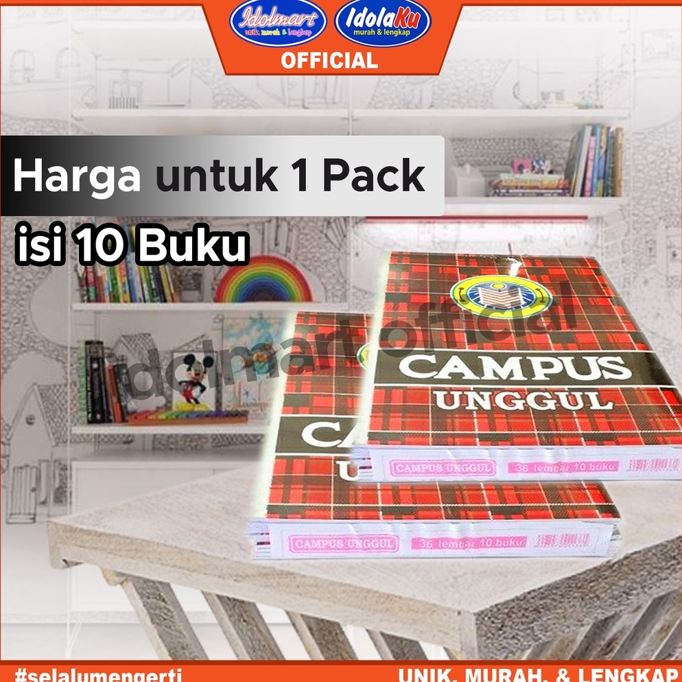 

➚ IDOLMART Buku Tulis Campus Unggul isi 36 Lembar Buku Tulis sekolah Boxy/10 pcs jjbem