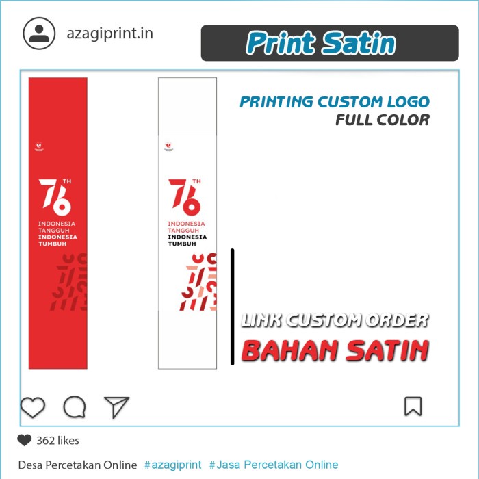 Cetak Satin / Umbul Umbul Kain / Bendera Print Custom Size Tantinseller