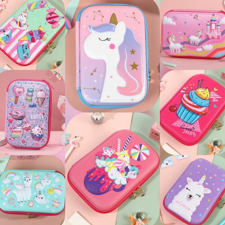 

Model baru Tempat Kotak Pensil besar 3D bahan EVA Timbul anak perempuan laki laki motif kartun unicorn robot cake Planet Hiu Pinguin dinosaurus PZE