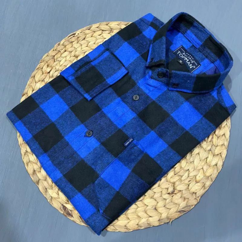 KEMEJA FLANEL UNISEX KOTAK BIRU kemeja flanel impor pria kualitas premium lengan panjang unisex hem 